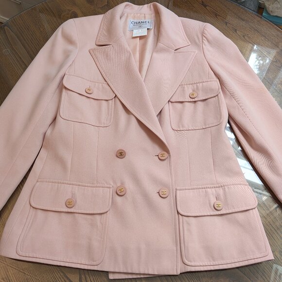 CHANEL Vintage Pink Wool Double Breasted Jacket 97P Spring 1997 FR40 S M 6 8 - Picture 4 of 16